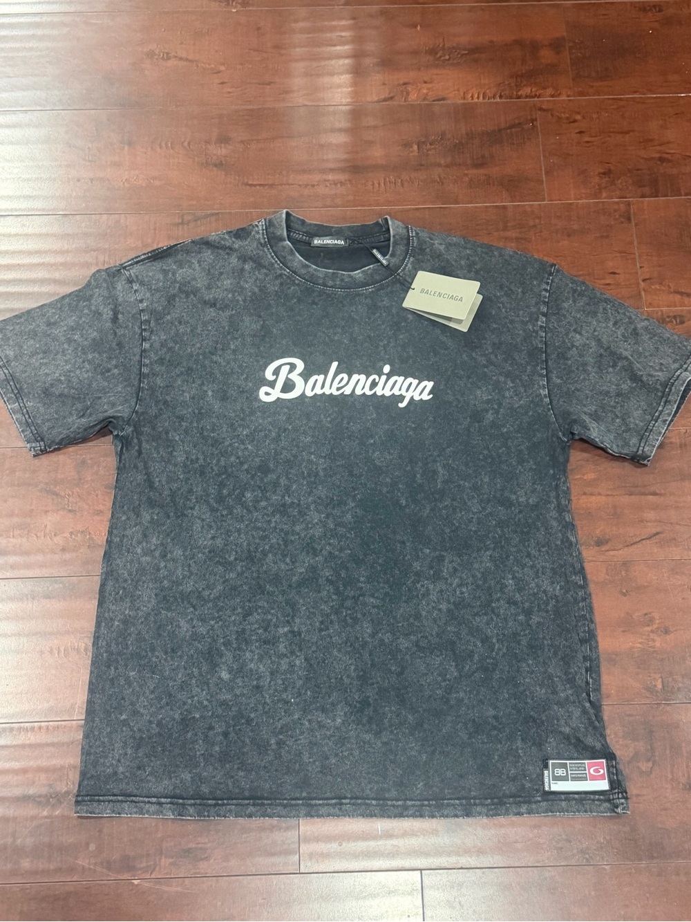 Balenciaga Black Mineral-Wash Script Logo Tee